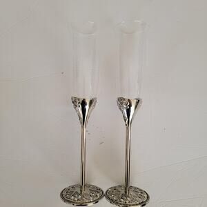 Things Remembered Wedding Champagne Flute Glasses Clear Hearts Set 2 W Box